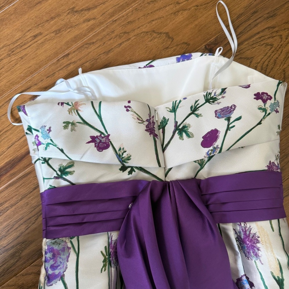Marchesa Notte Erwina Strapless Floral Midi Dress Purple Bow Strapless Mermaid 8 - Picture 12 of 16